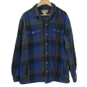 Duluth Trading Co Flapjack Flannel Lined Shirt Jacket Size L Plaid Shacket Blue